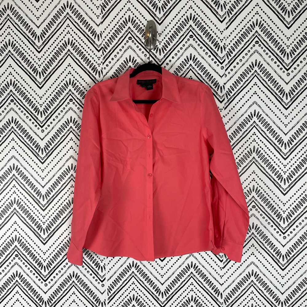 Women Nina McLemore Pink Long Sleeve Collared Cotton Button Shirt Sz 8